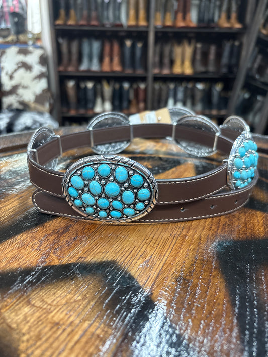 Cinto/Belt Mujer/Women Multiple Turquoise Stones Brown And Silver