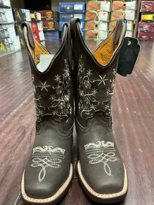 Nicasio girls boots crazy flowers brown