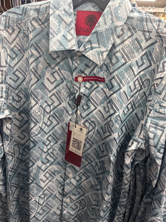 Platini Blue/White Azul/Blanco Modern Fit Stretch Mens Shirt (Camisa Caballero) long sleeve Manga Larga