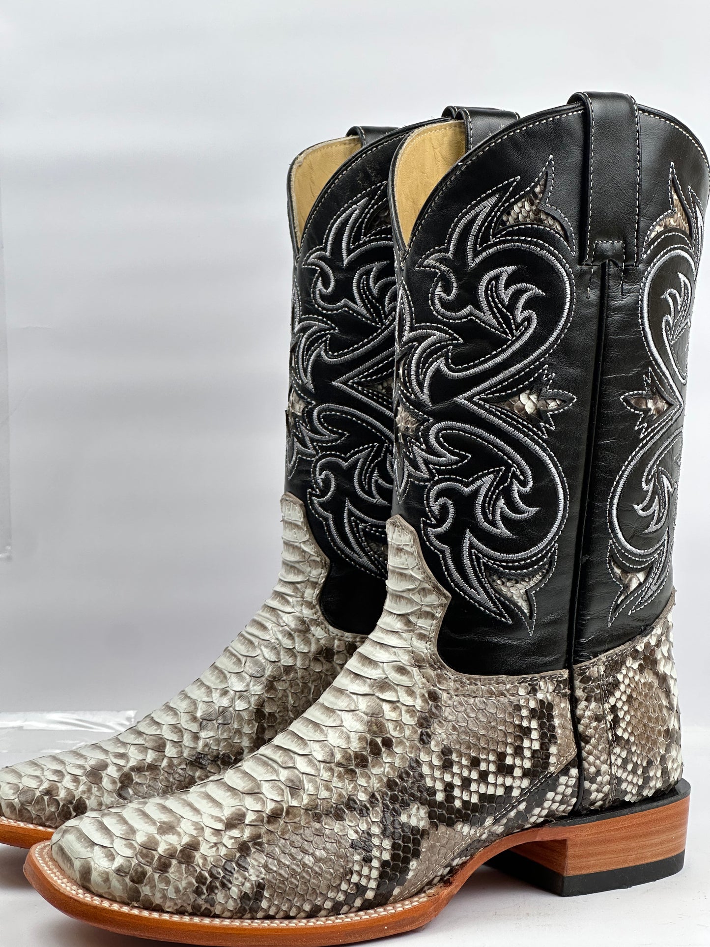 Arango Natural python pro rodeo square toe boots