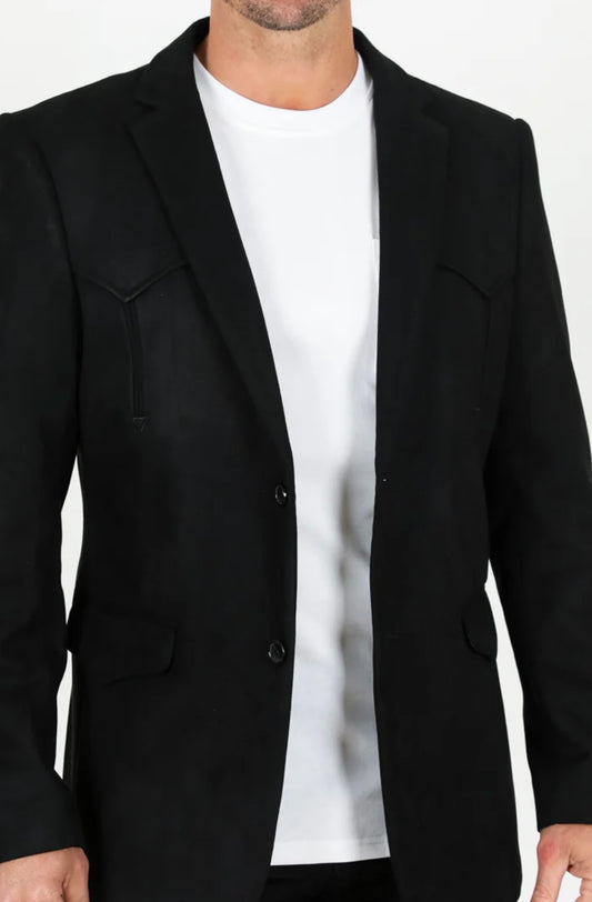 Men's Double Button Faux-Suede Blazer - Black BLZ9443