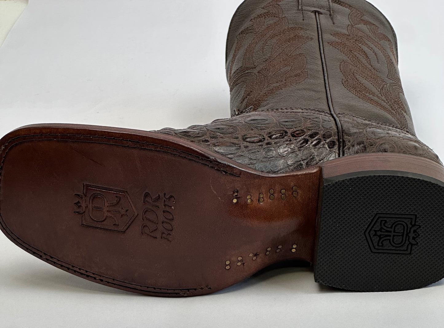 RDR Brown Nile Print Leather Cowboy Boots Square Toe Leather Sole