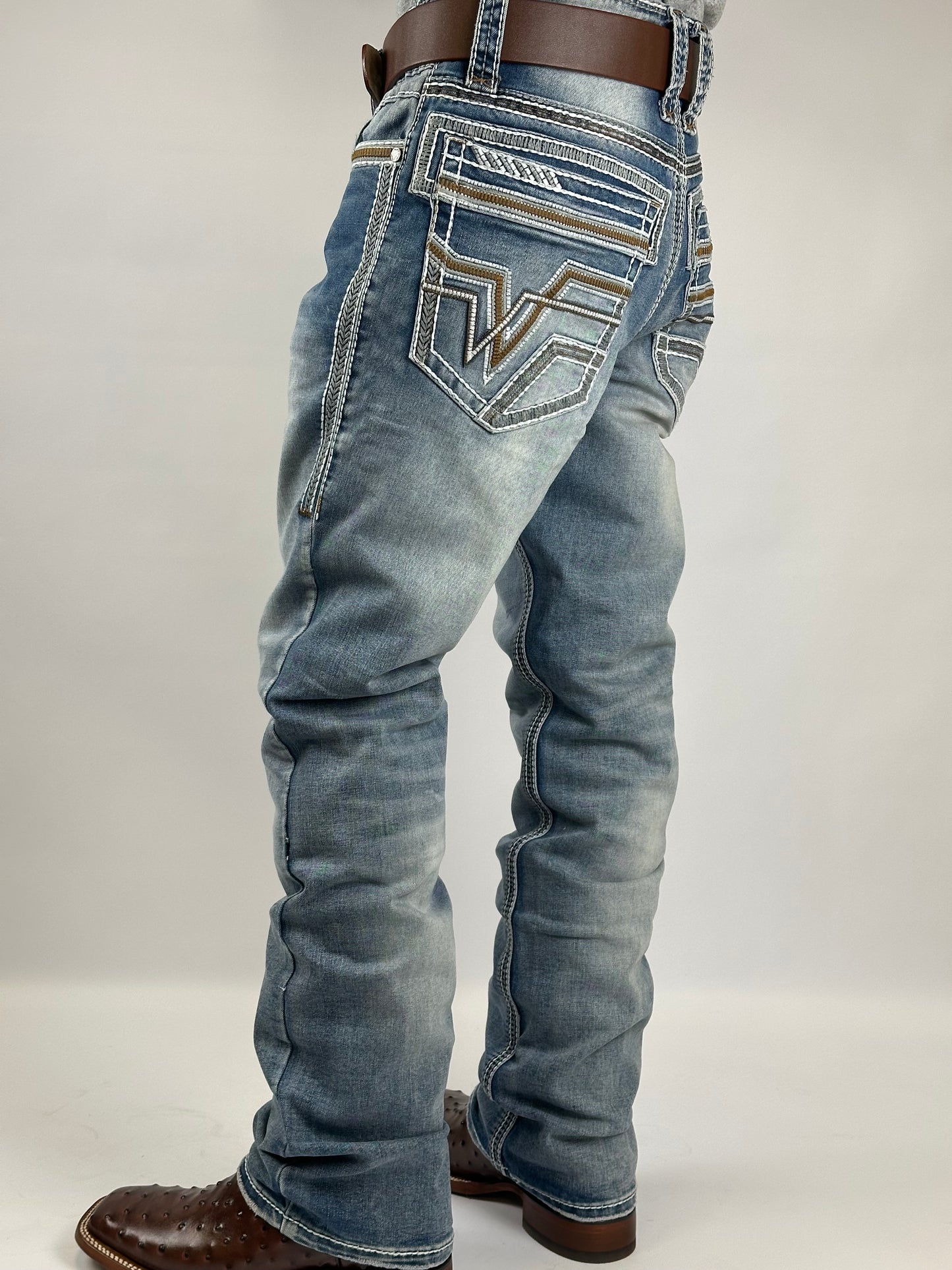 Lamasini LAM-26501 Medium Blue Men’s Boot Cut Stretch Jeans