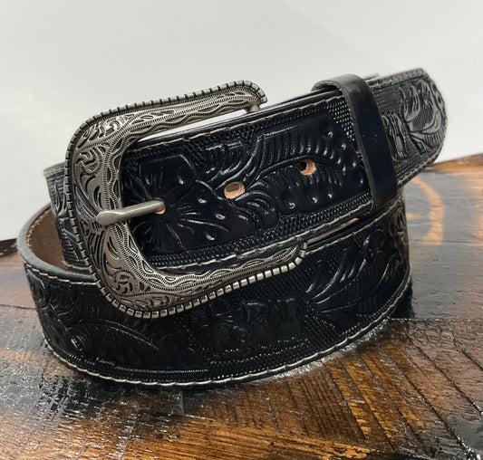 Leather Black Engraved Belt