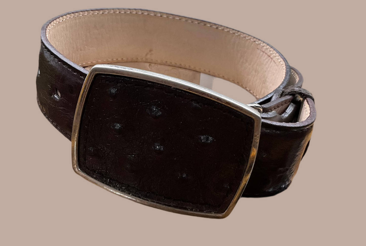 Mens Belt Ostrich Imitation Tabacco