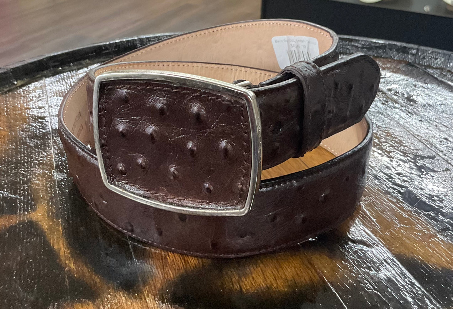 Mens Belt Ostrich Imitation Tabacco