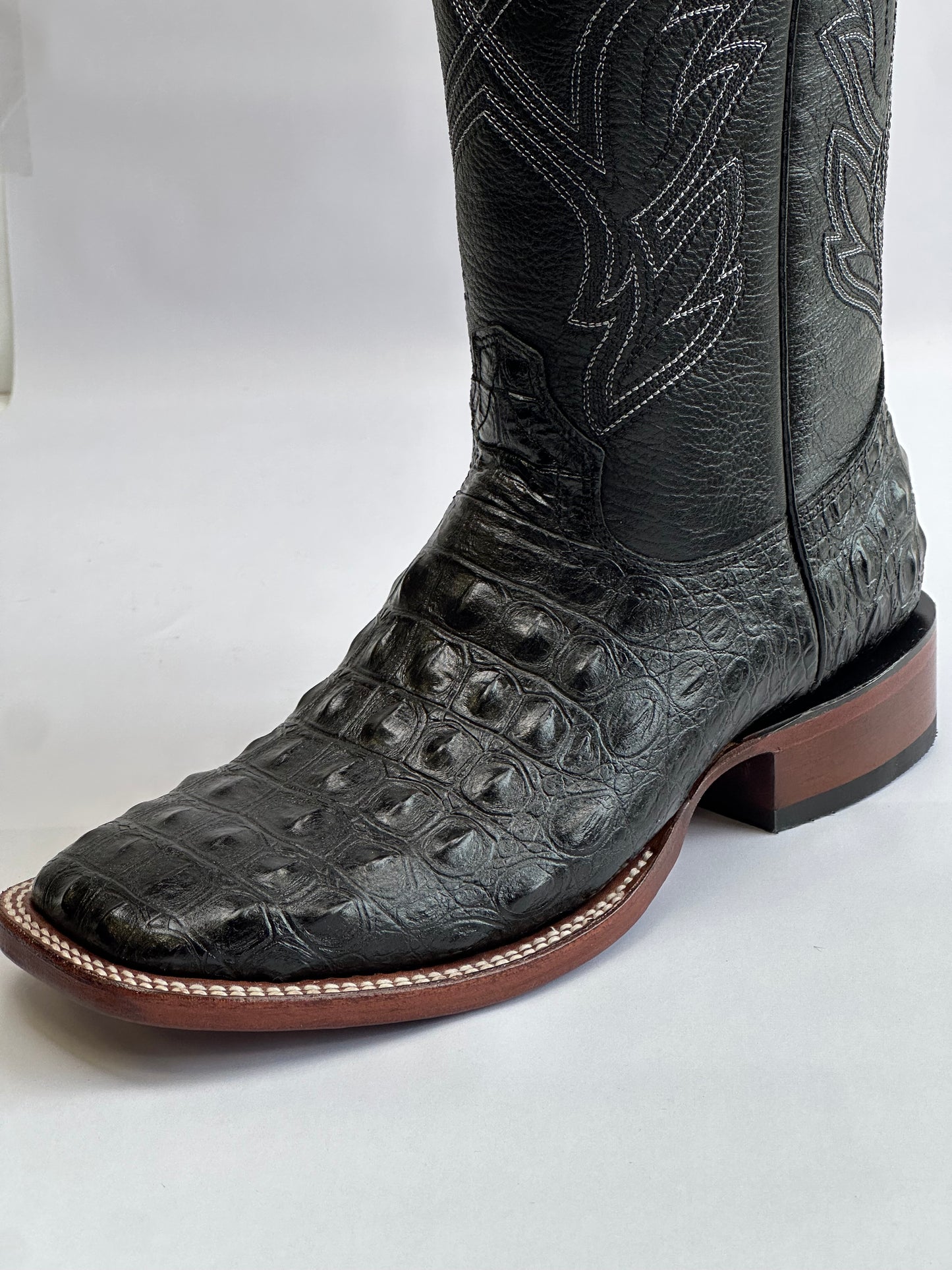 RDR Men’s Black Nile Print Leather Cowboy Boots With Leather Sole