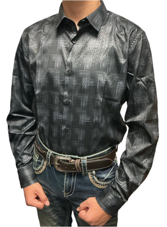 Platini men’s shirt FLP10950 black ( camisa de hombre Platini ) modern fit stretch