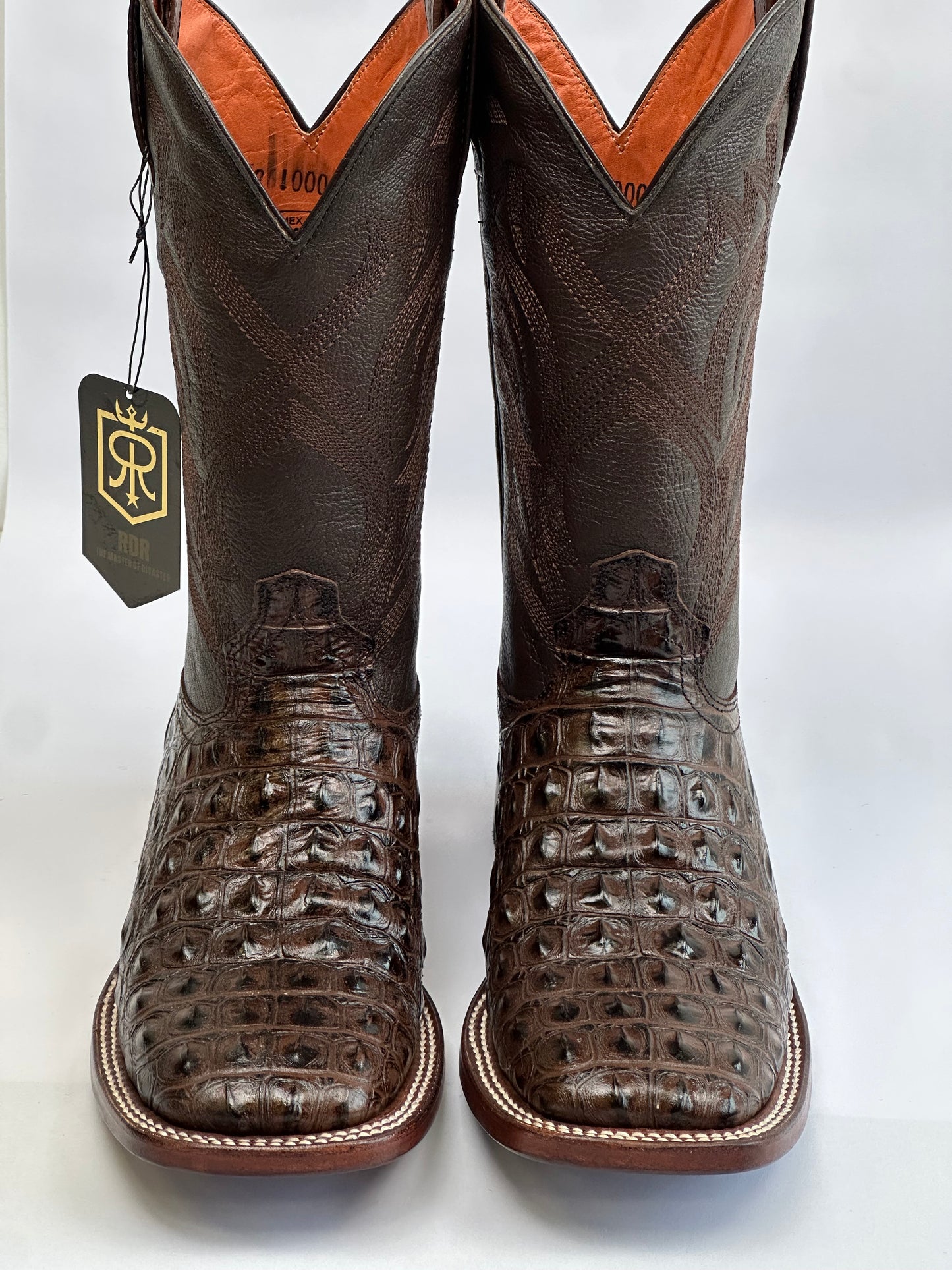 RDR Brown Nile Print Leather Cowboy Boots Square Toe Leather Sole