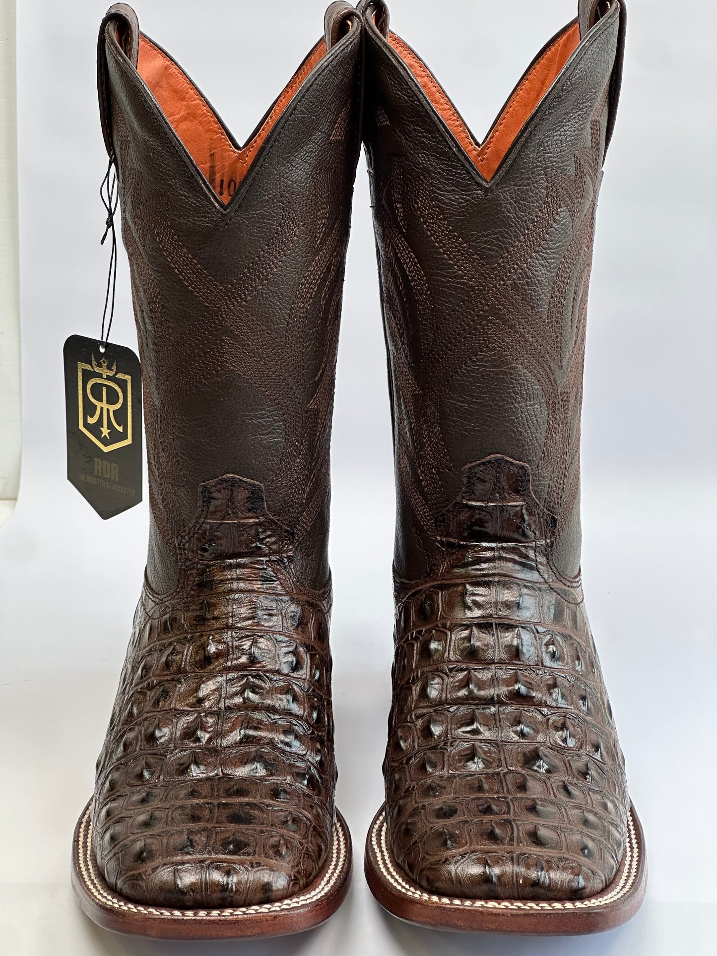 RDR Brown Nile Print Leather Cowboy Boots Square Toe Leather Sole