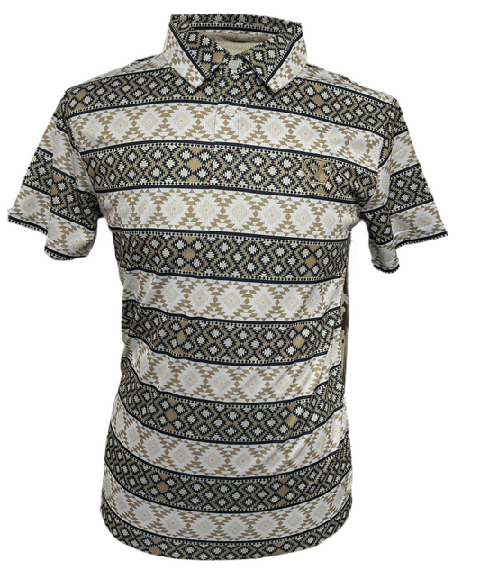 Platini Men’s polo PGP11011 white/gold / navy ( diseño azteca )