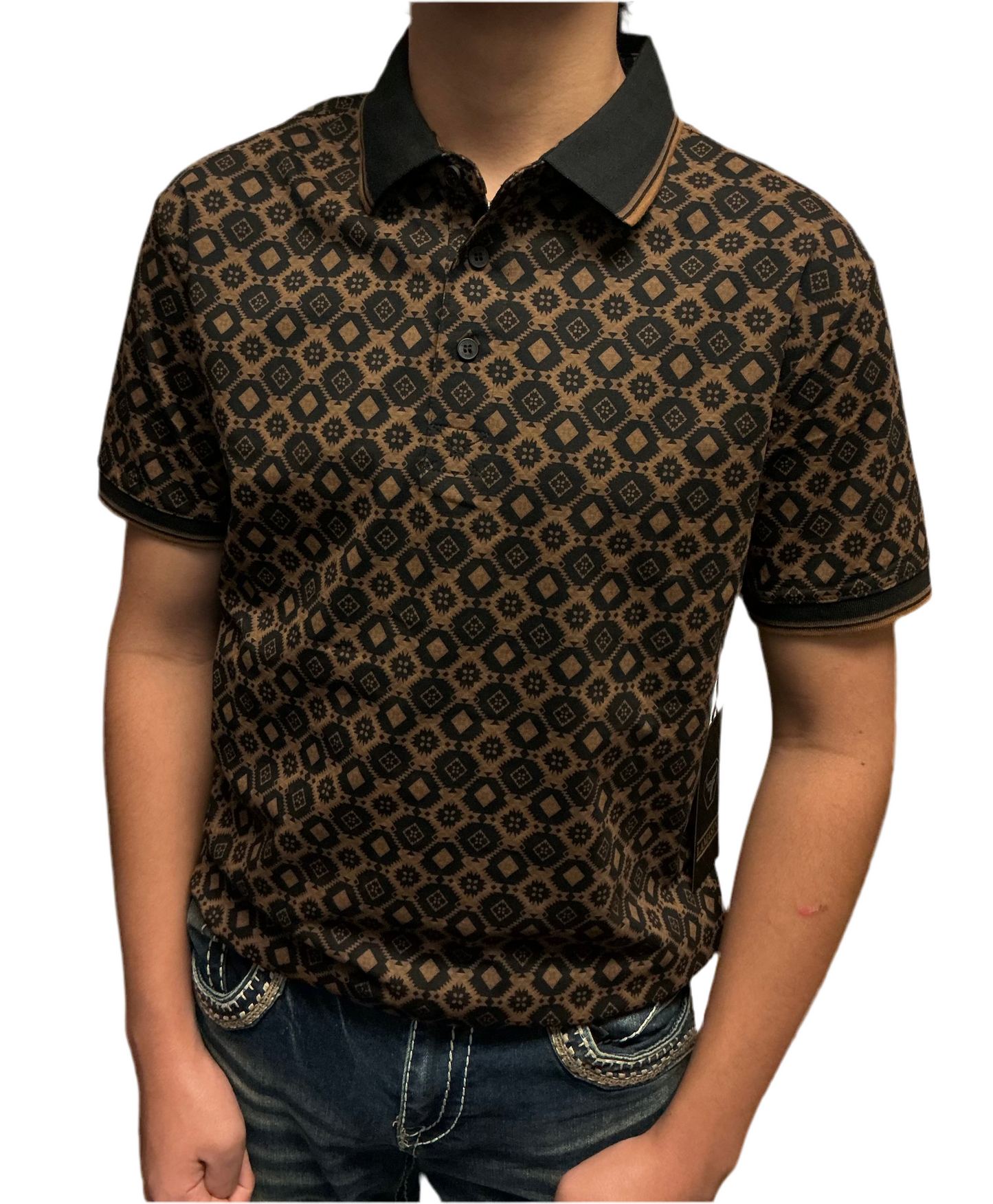 Lamasini Men’s Polos LAM28224 Black/light brown modern fit