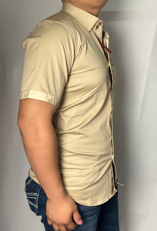 Platini Europe Collection Stretch Beige Mens Shirt (Camisa Caballero)