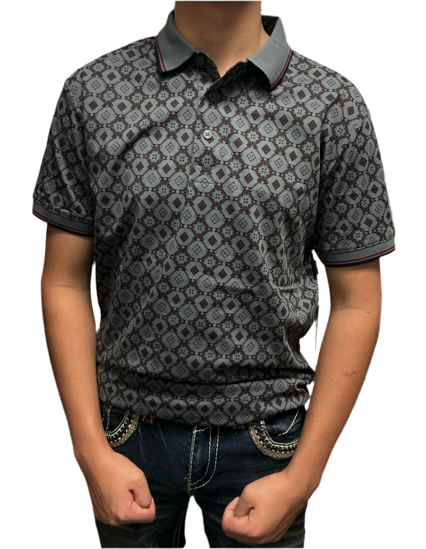 Lamasini Men’s Polo LAM28224 Charcoal/burgundy modern fit
