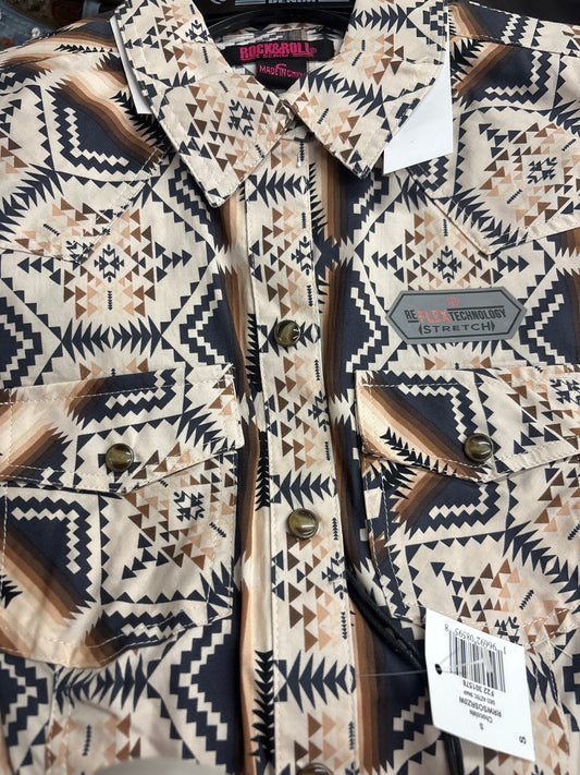Rock&Roll Chocolate RRWSOSRZ0W Geo Aztec Snap Women LS Shirt