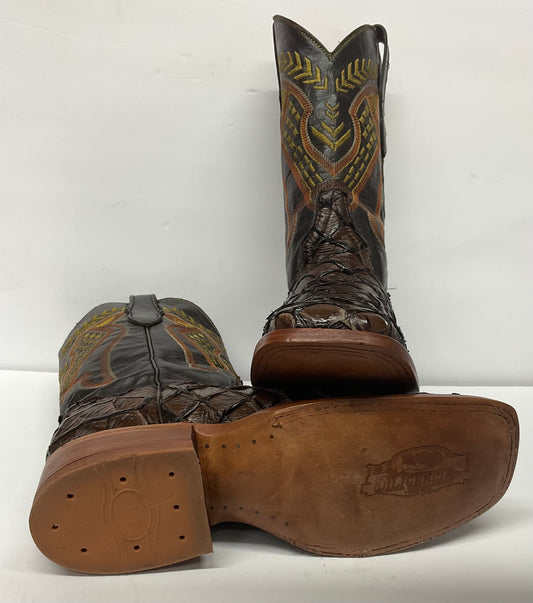 Arapaima fish skin brown ( Pescado Piraruccu tabaco) the stage coach Exotic Men Boot pro-rodeo