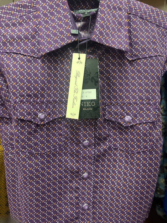 Niko Milano Kids/Niño Purple/Morada Long Sleeve Shirt (Camisa Manga Larga)
