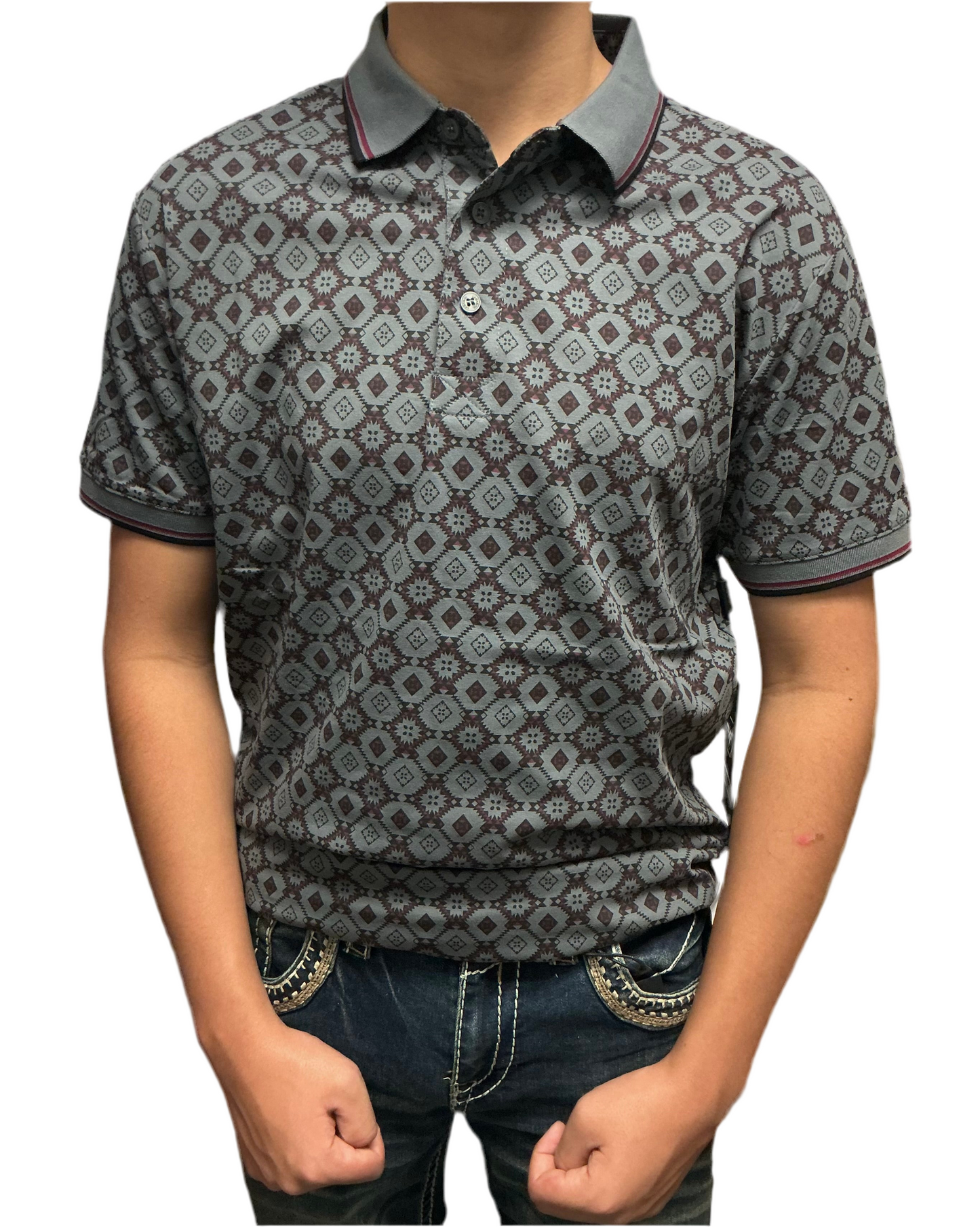 Lamasini Men’s Polo LAM28224 Charcoal/burgundy modern fit