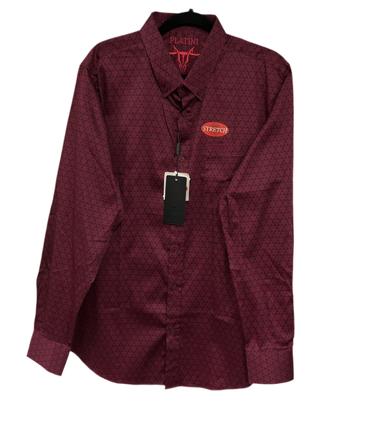 Platini Burgundy/Vino Stretch Long Sleeve/Manga Larga Mens Shirt (Camisa Caballero)