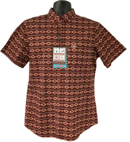 Platini Performance 4-Way Stretch Maroon/Vino Mens Shirt (Camisa Caballero) Short Sleeve Manga Corta