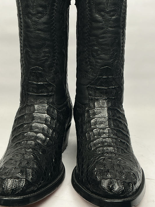 Arango Alligator Back Black Exotic Men’s Semi-Oval Boots