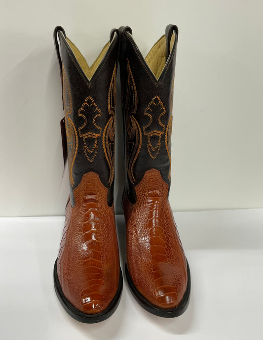 Exotic foot print Ostrich Honey( pata de avestruz miel) Arango men boot semi-oval