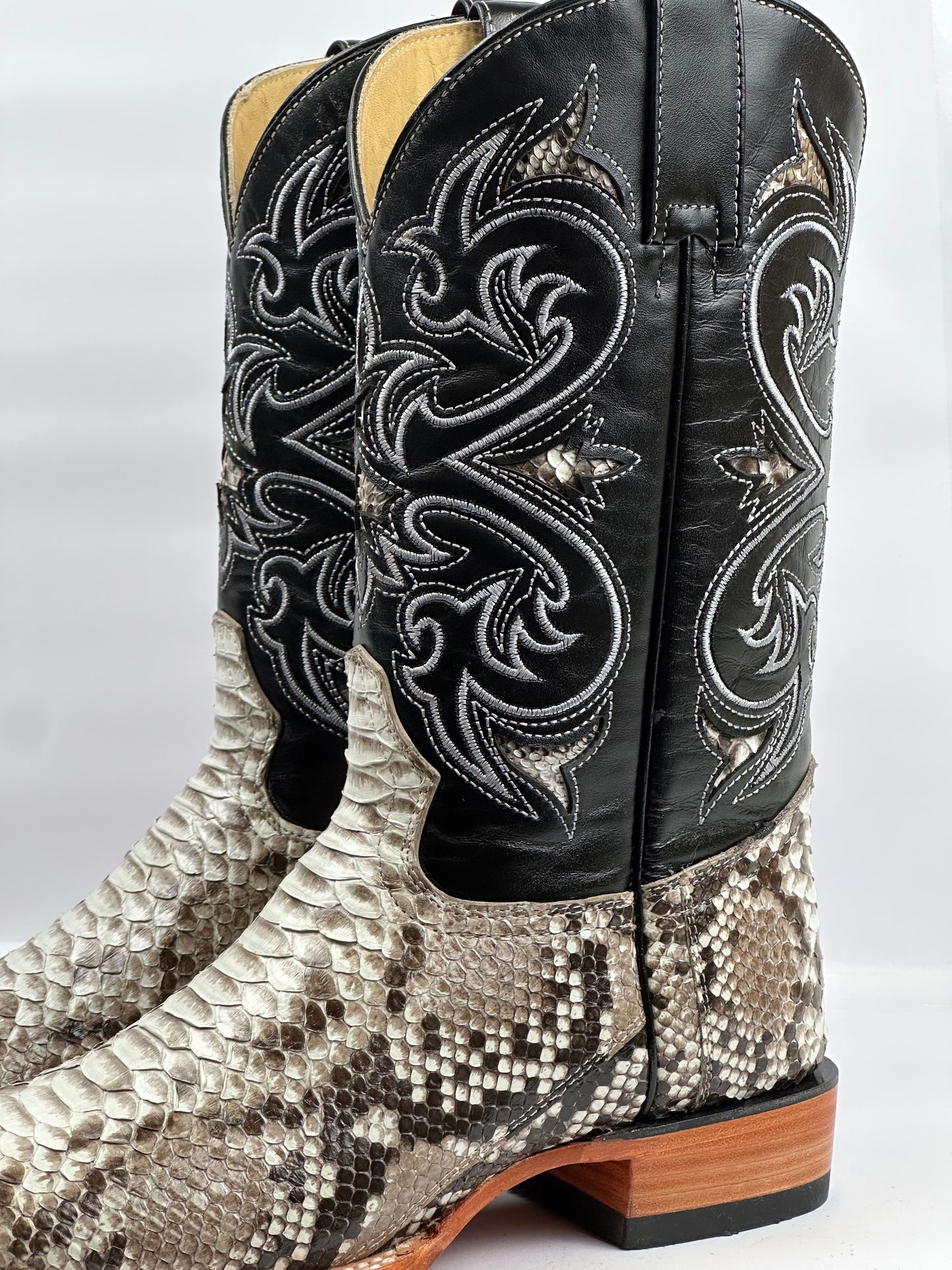 Arango Natural python pro rodeo square toe boots