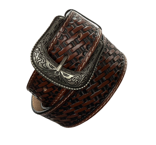 Leather Dark Brown Engraved Belt