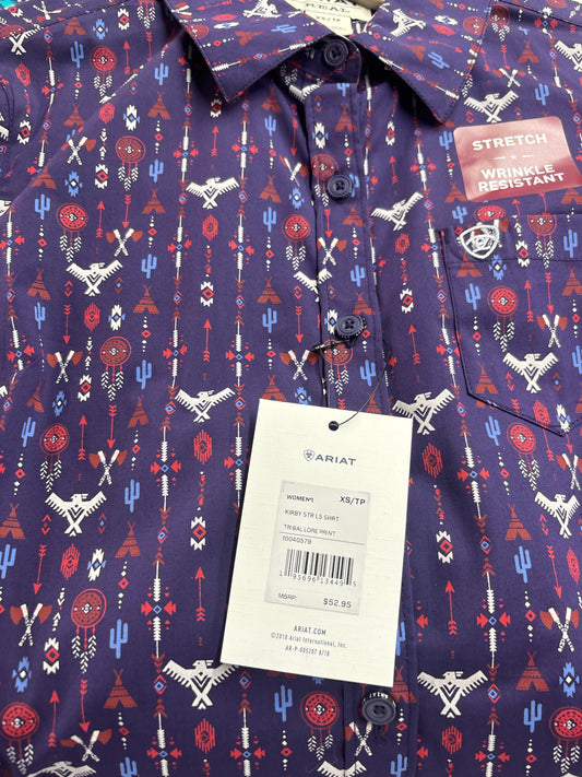 Ariat real purple kirby str ls women shirt. (camisa Mujer)