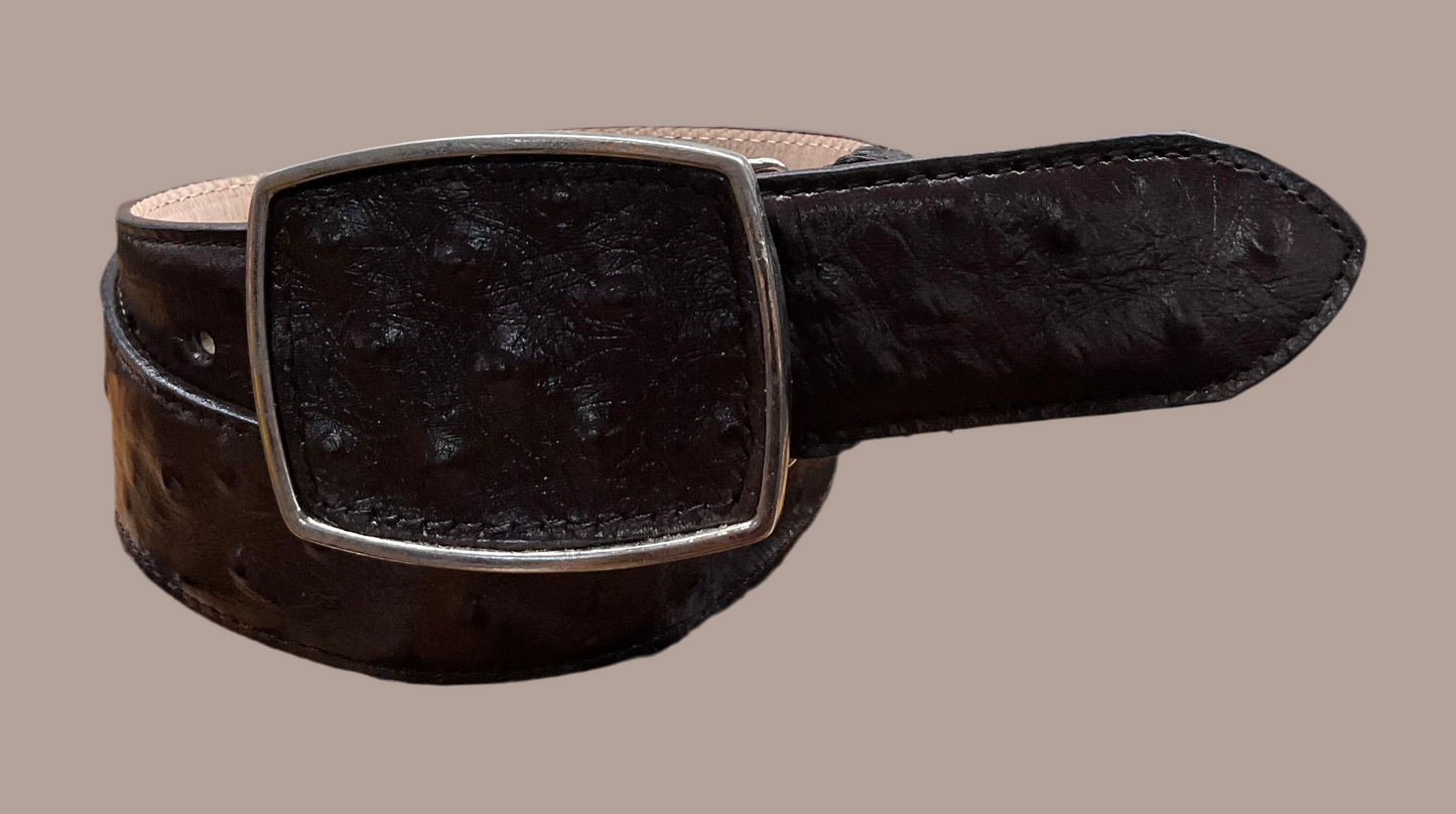 Mens Belt Ostrich Imitation Tabacco