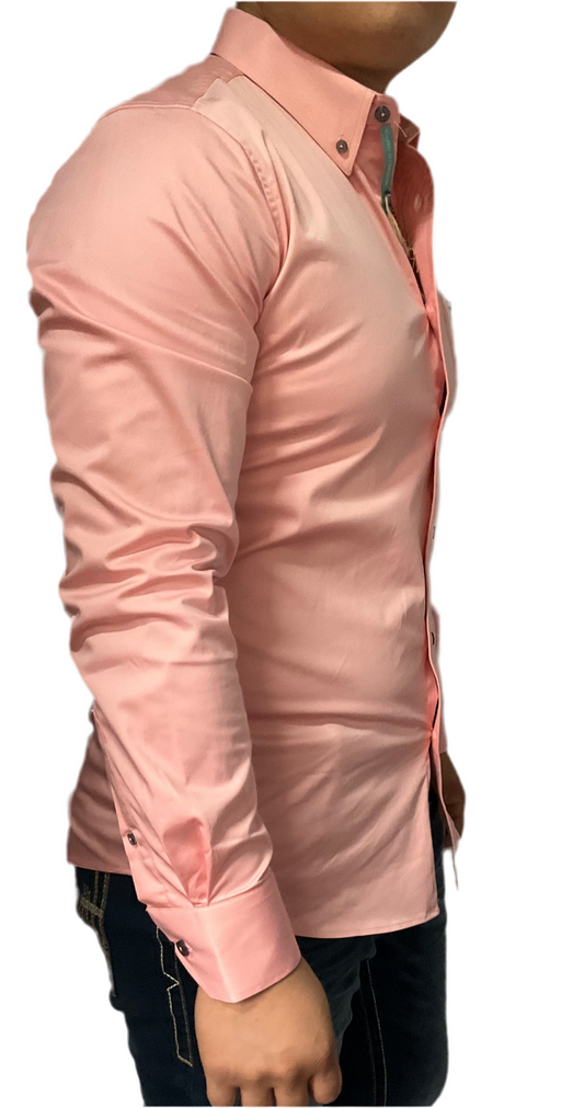 Platini Stretch Pink/Rosada Modern Fit Long Sleeve/Manga Larga Mens Shirt (Camisa Caballero)