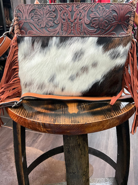 Cartera pelo de vaca flecos