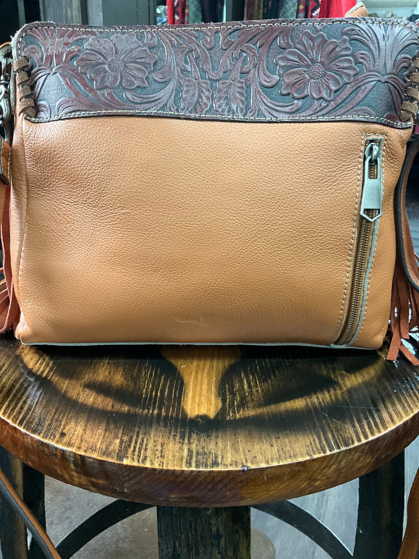 Cartera pelo de vaca flecos