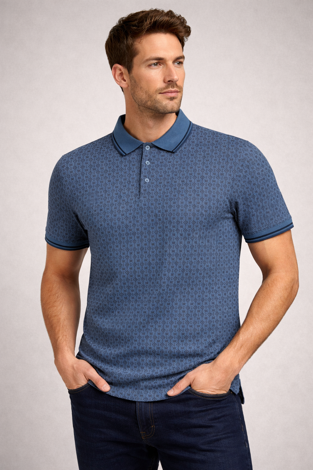 Lamasini Men polo LAM28230 Blue Modern Fit