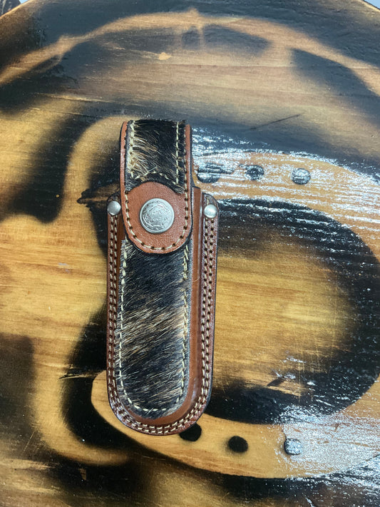 Funda para navaja pelo de vaca y print tabaco y negra