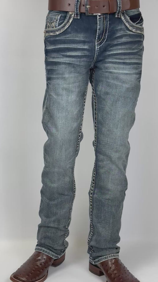 Montero MT4661-MED Medium Blue Men’s Modern Boot Cut Jeans